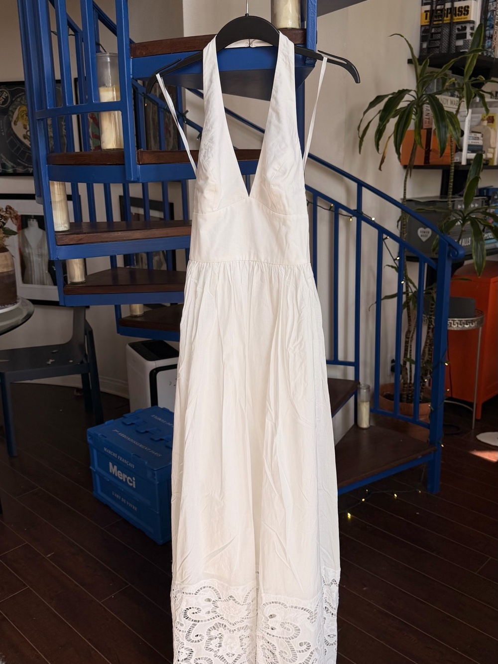 Dress the Population White Halter Maxi Dress with Lace Trim